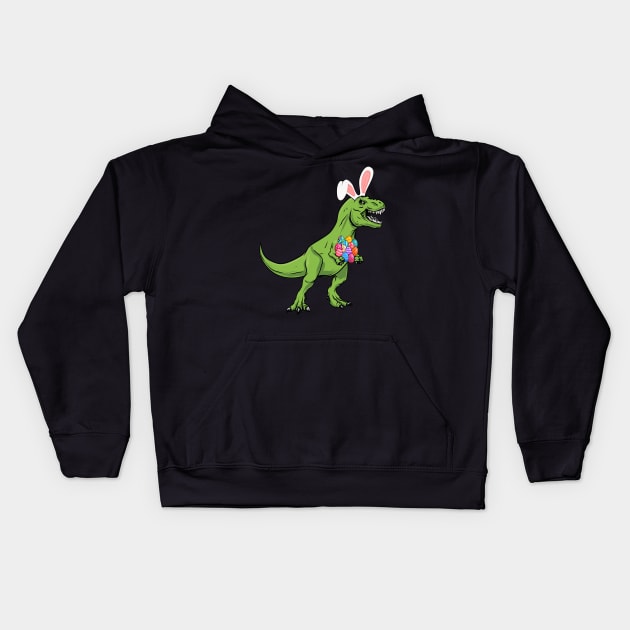 Easter Dinosaur Trex With Eggs T-Rex Bunny Ears Easter Kids Hoodie by Msafi